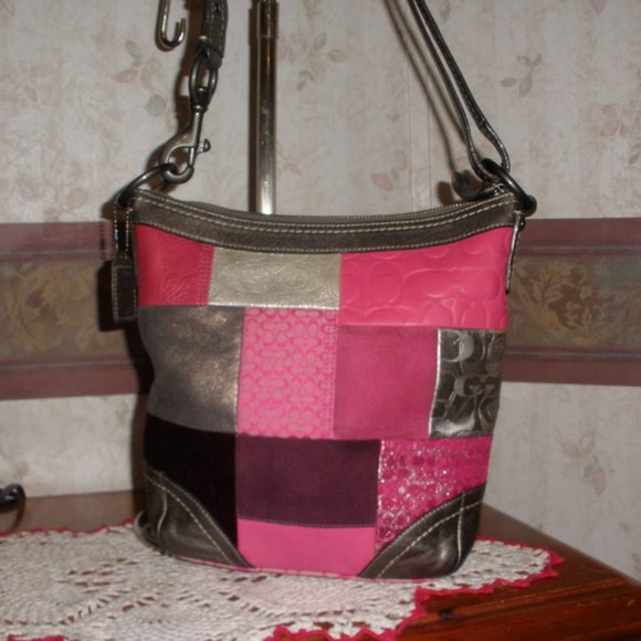 Coach Handbags - Coach Purse Pink & Silver Holidays Patchwork Style